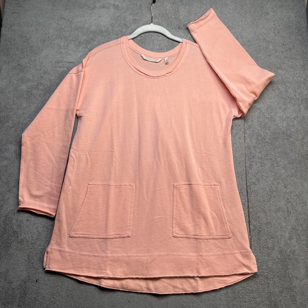 Soft Surroundings Womens Top Knit Pullover Tunic Pockets Peach P/M Petite Medium